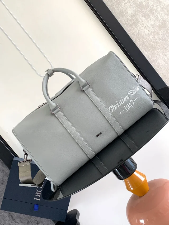 Dior by Birkenstock Christian Dior 1947 Signature Lingot 50 Duffle Bag in Dior Gray grained calfskin.