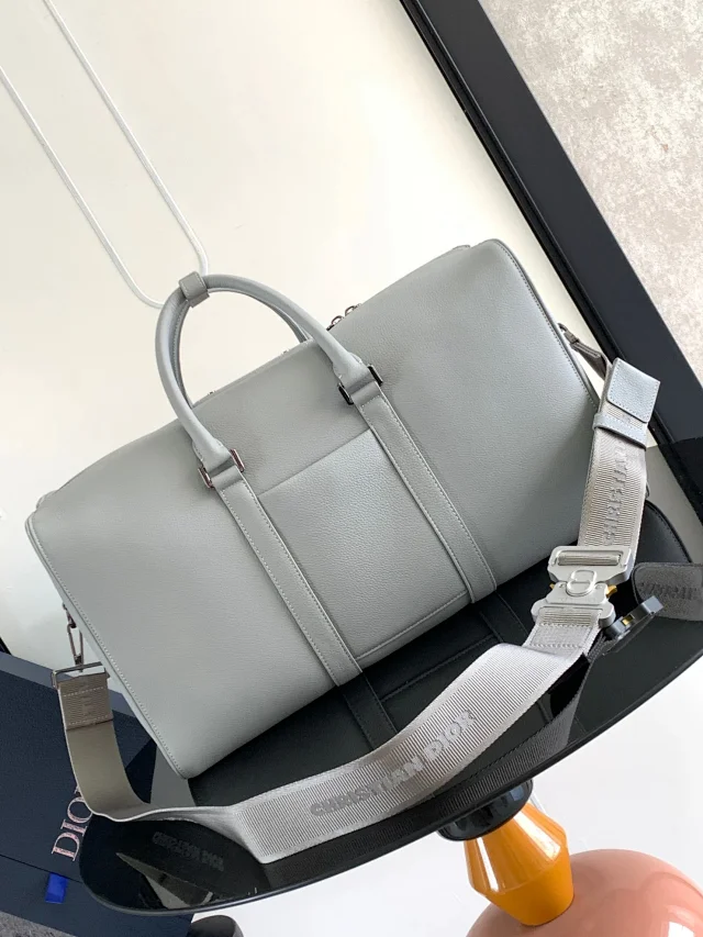 Dior by Birkenstock Christian Dior 1947 Signature Lingot 50 Duffle Bag in Dior Gray grained calfskin.