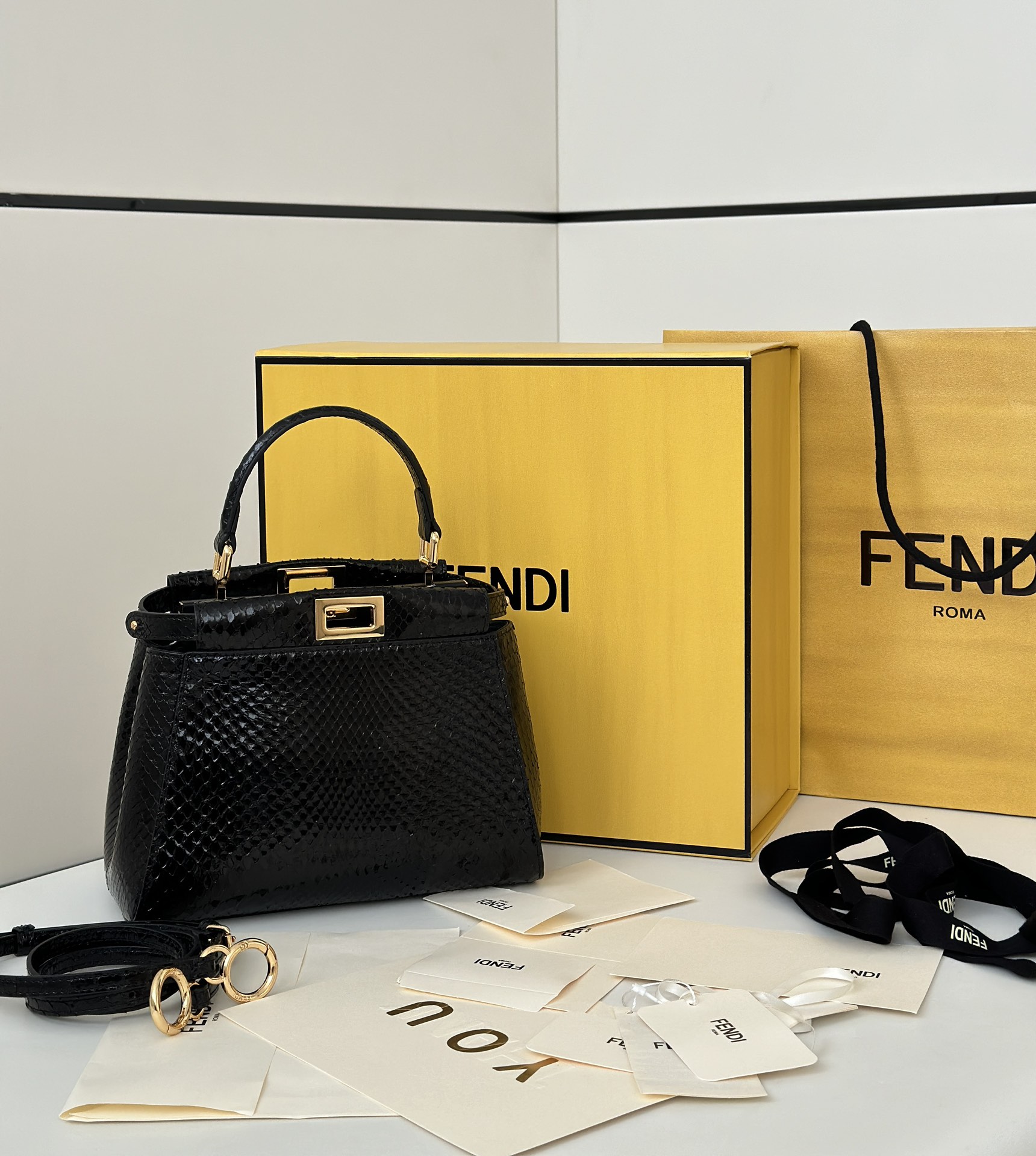 Fendi Peekaboo Mini bag in black python leather