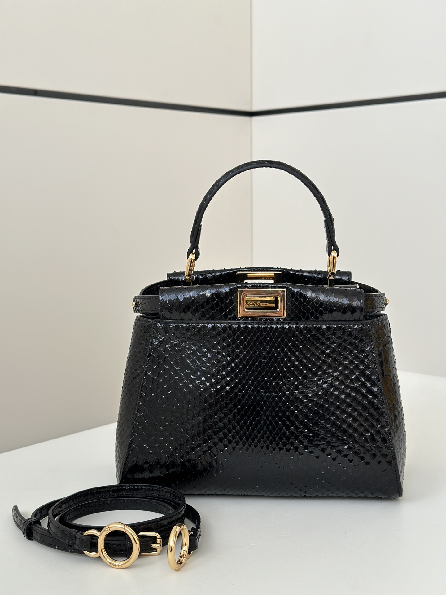 Fendi Peekaboo Mini bag in black python leather