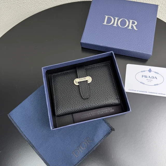 Dior Normandie Vertical Bifold Wallet in black Dior Icons calfskin