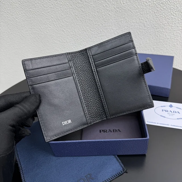 Dior Normandie Vertical Bifold Wallet in black Dior Icons calfskin