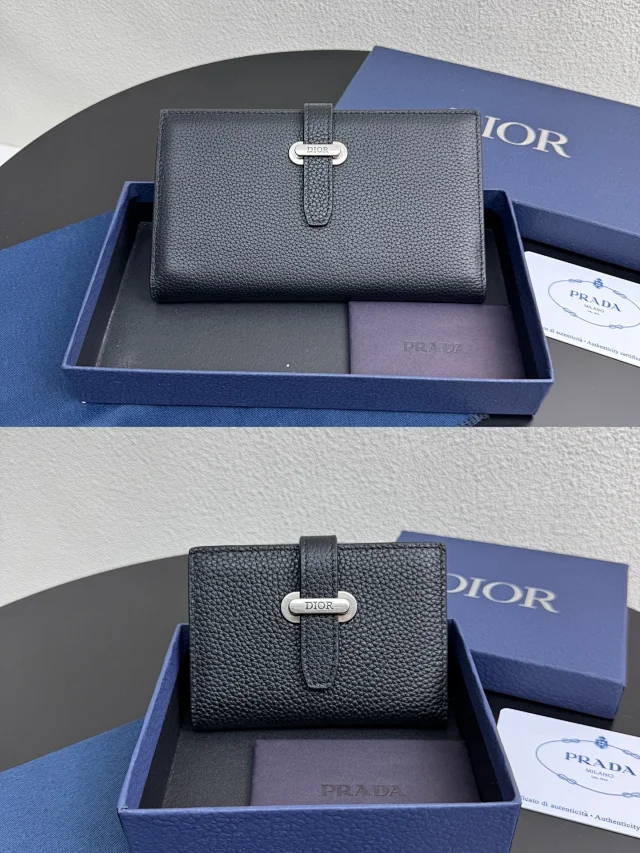 Dior Normandie Vertical Bifold Wallet in black Dior Icons calfskin