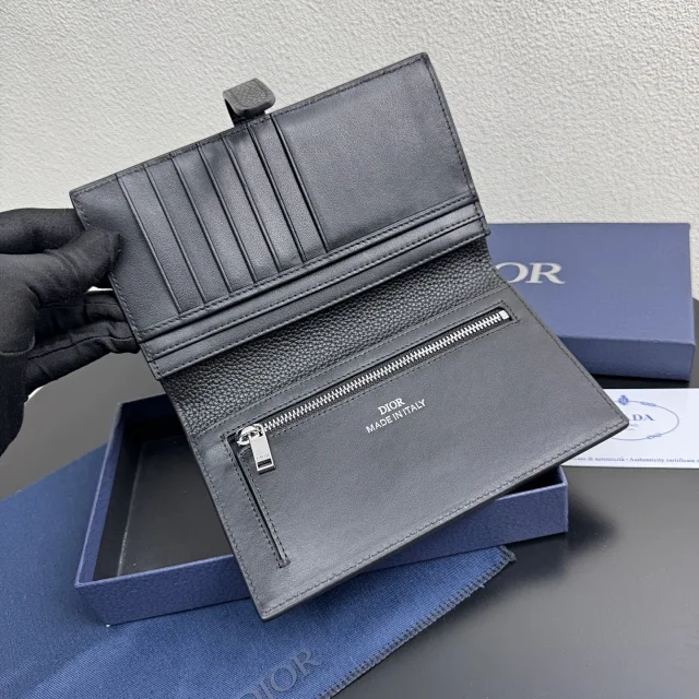 Dior Normandie Vertical Bifold Wallet in black Dior Icons calfskin