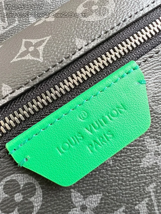 LV Discovery Backpack bag PM in Monogram Eclipse canvas with a green accent