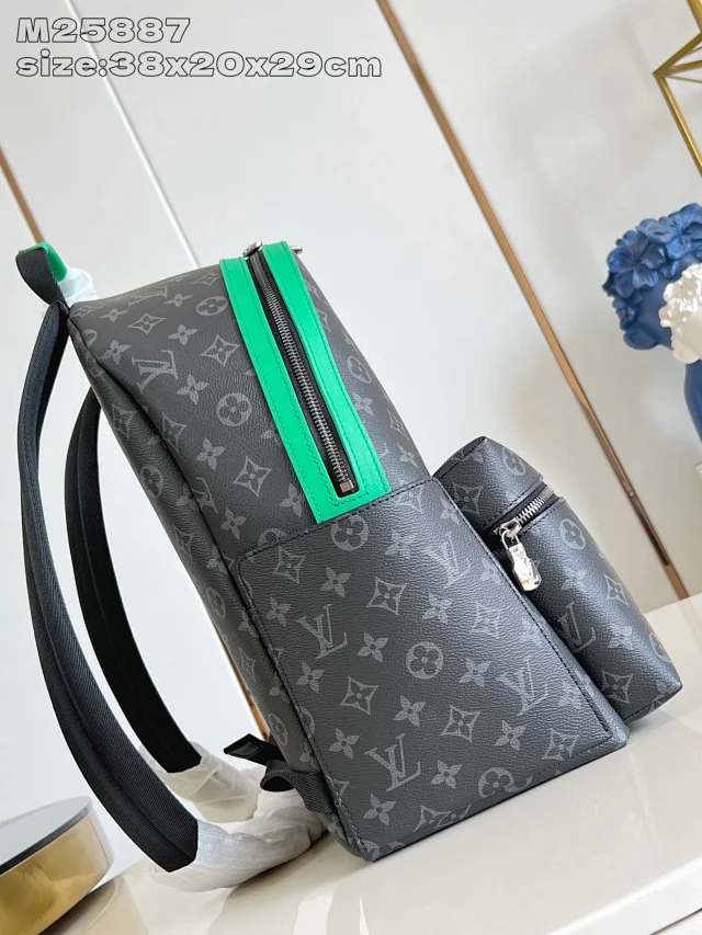 LV Discovery Backpack bag PM in Monogram Eclipse canvas with a green accent