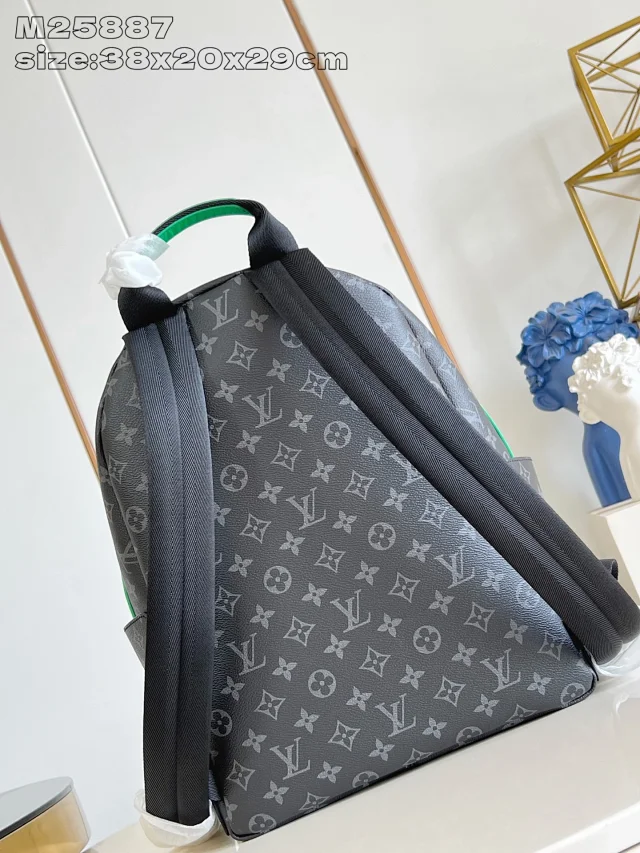 LV Discovery Backpack bag PM in Monogram Eclipse canvas with a green accent