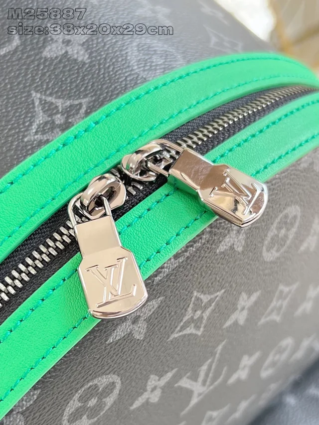 LV Discovery Backpack bag PM in Monogram Eclipse canvas with a green accent