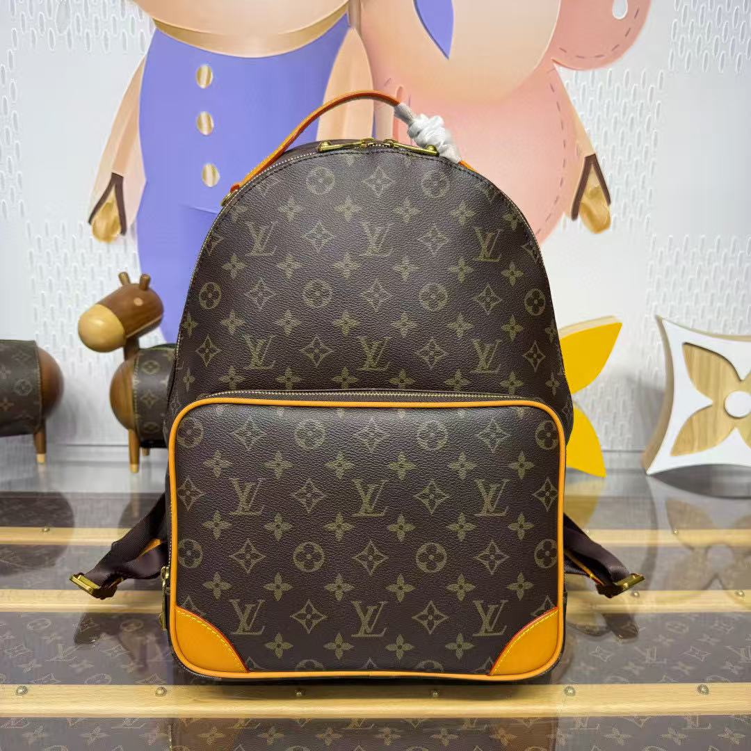 LV Discovery Cargo Backpack in Monogram coated canvas with aged natural cowhide-leather trim