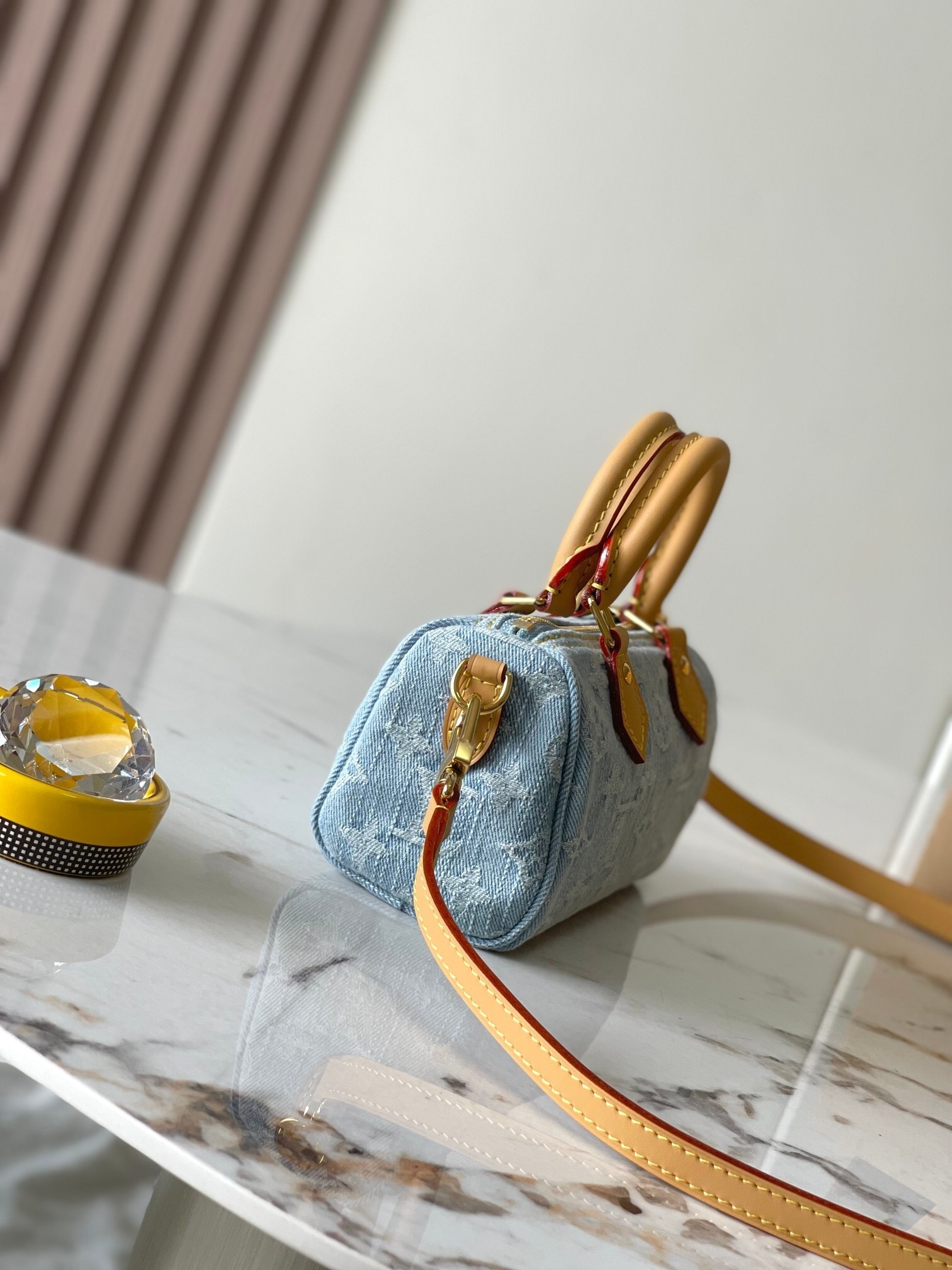 LV Nano Speedy bag in sky blue denim