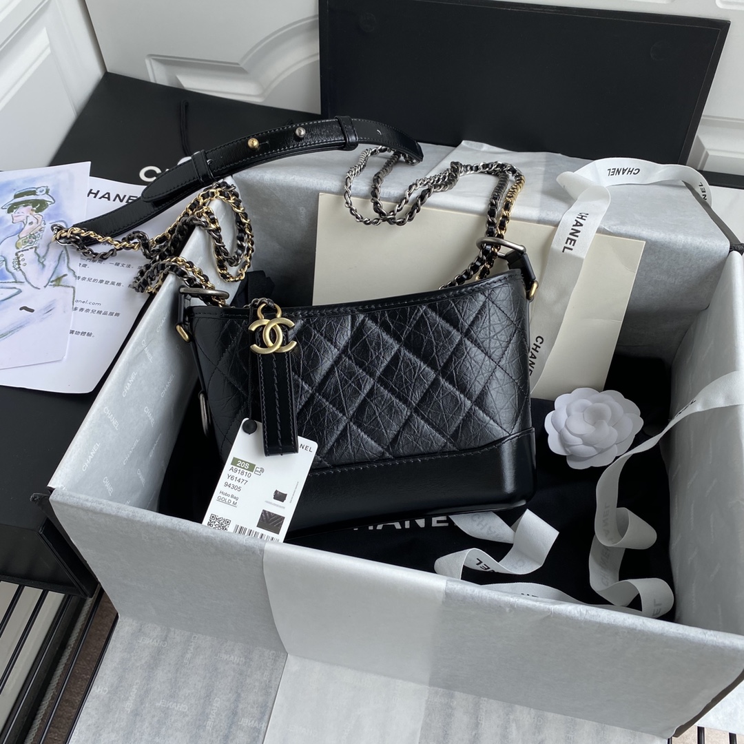 Chanel Gabrielle quilted hobo bag black in calf leather