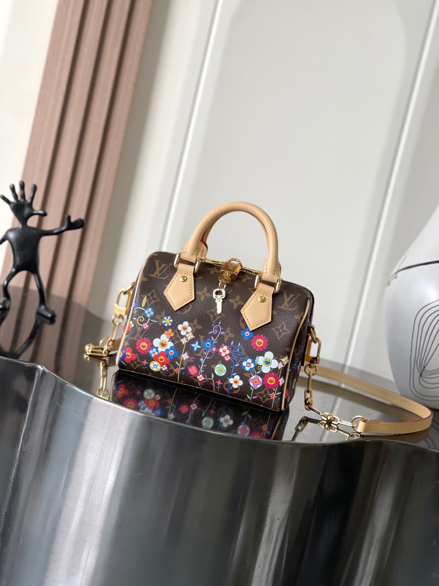 LV x Takashi Murakami Speedy Bandouliere 20 bag in Monogram canvas with a multicolor floral print