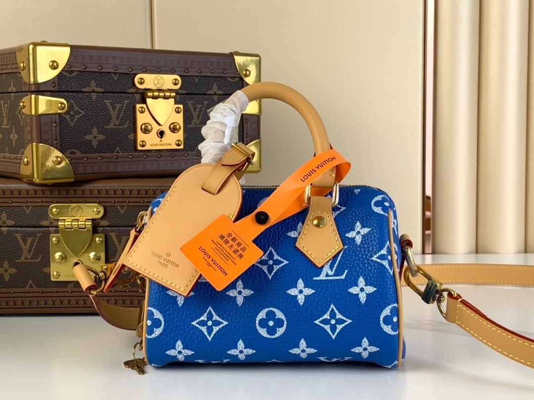 LV Speedy P9 Bandouliere 25 bag in blue monogram calf leather with lambskin lining
