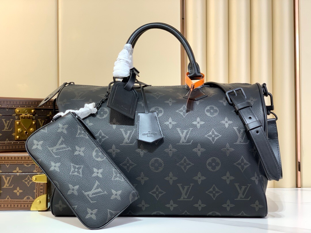 LV Keepall Bandouliere 35 in Monogram Eclipse coated canvas