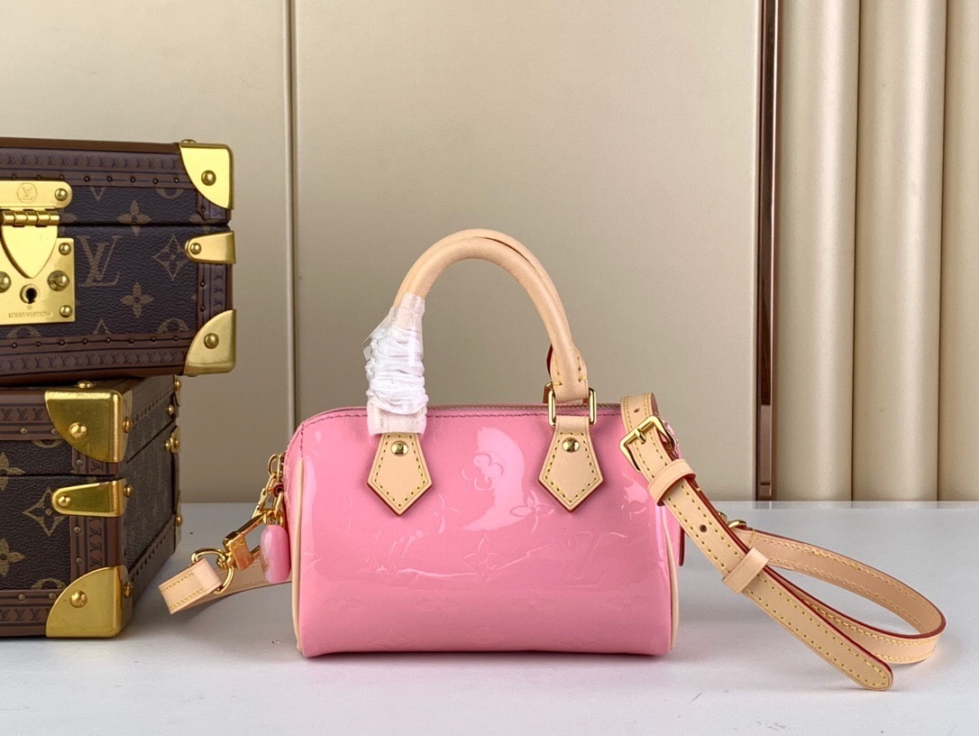 LV Vernis Monogram Nano Speedy handbag in Mochi Pink