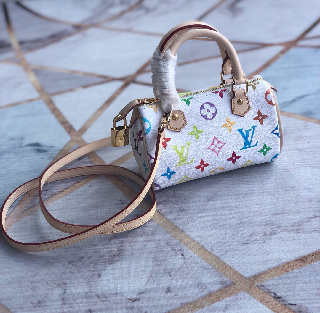 LV x Takashi Murakami 2000s mini Speedy two-way handbag in white multicolour monogram canvas
