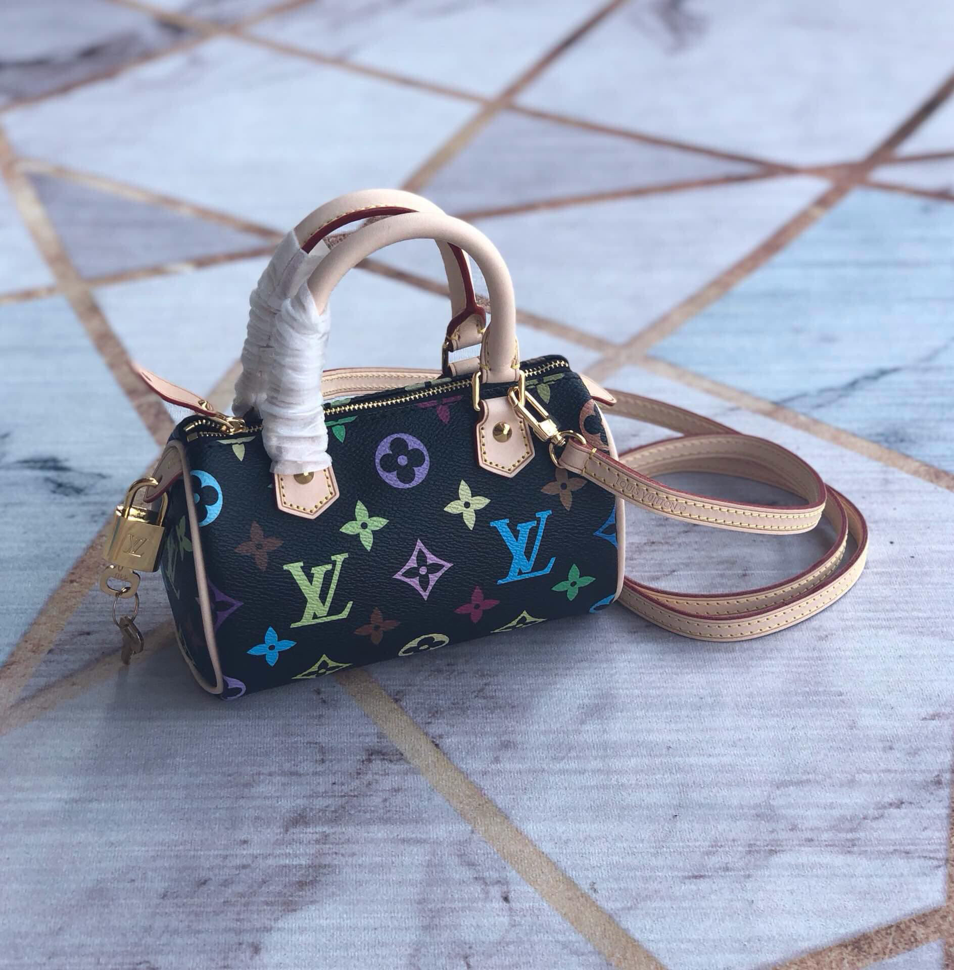 LV Nano Speedy handbag in the Monogram Multicolore canvas.
