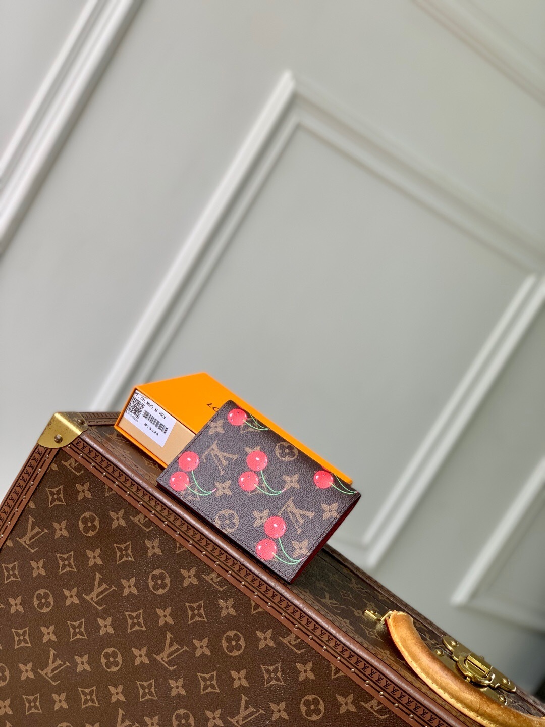 LV x Takashi Murakami Cherry Passport Cover in brown monogram canvas