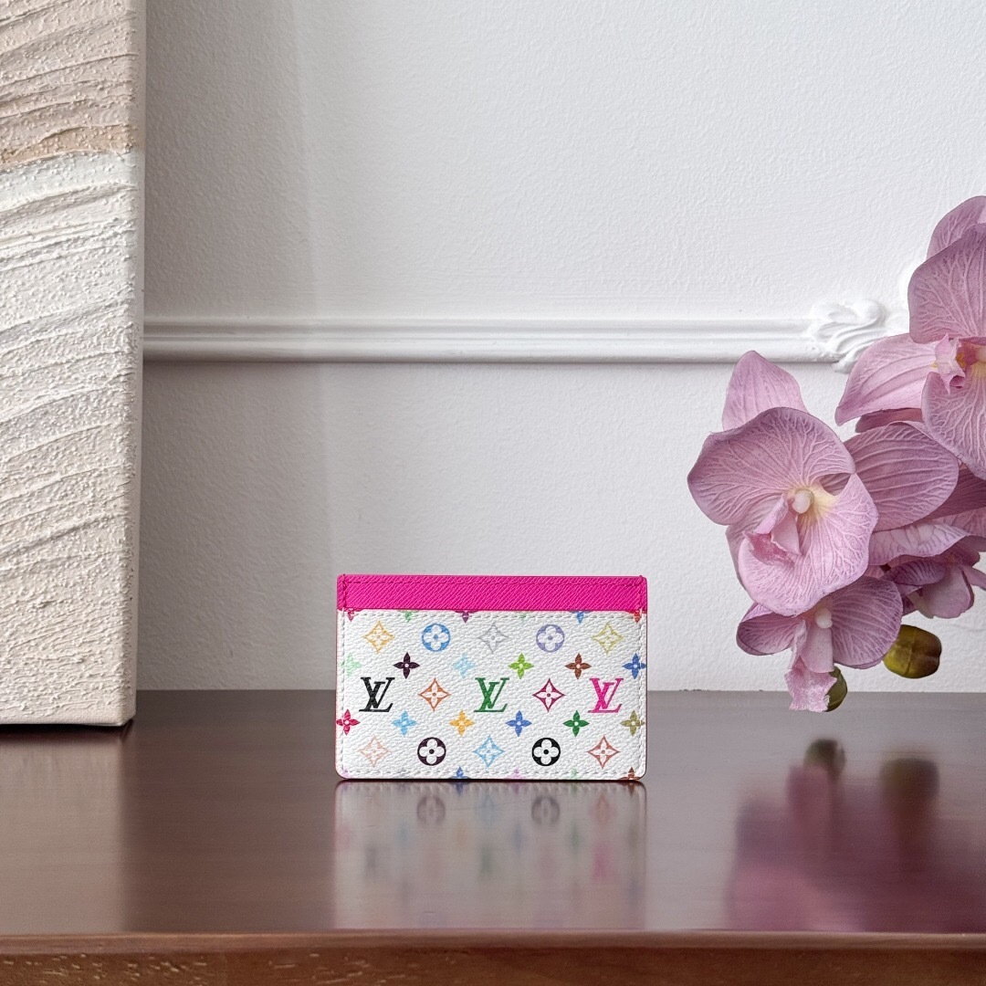 LV x Takashi Murakami Monogram Multicolor Card Holder in Kawaii Pink