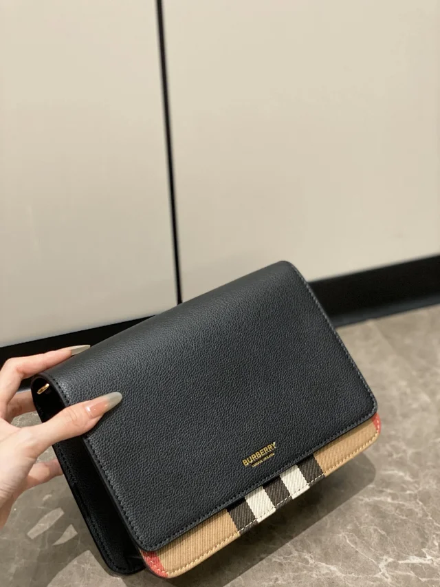 Burberry Mackford Check Canvas and Leather Shoulder Bag black