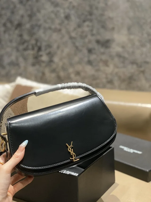 Saint Laurent Voltaire mini shoulder bag in black calfskin leather.