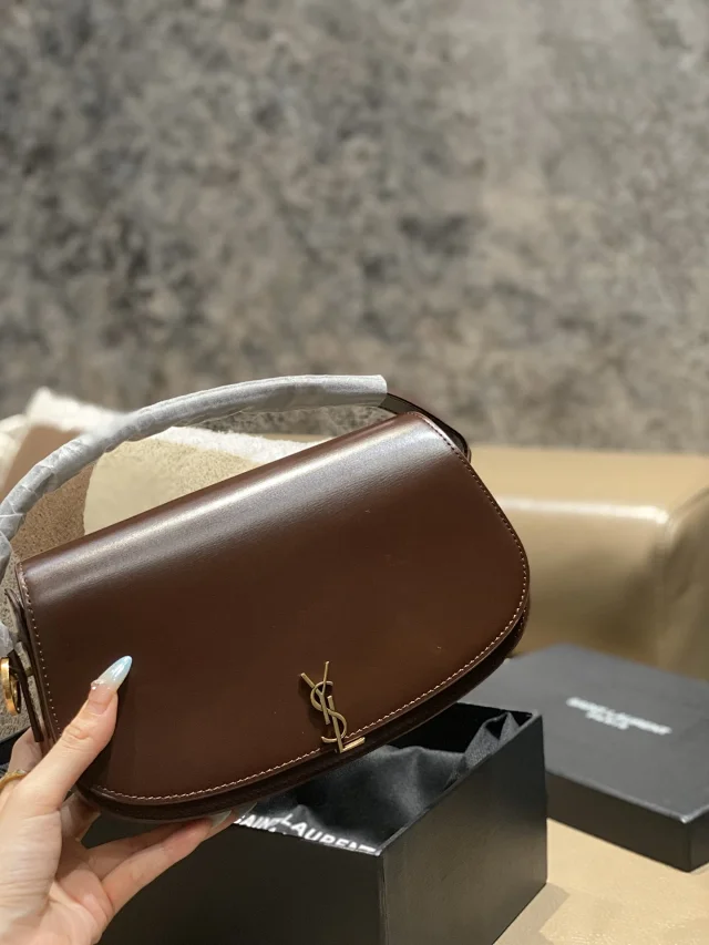 Saint Laurent Voltaire mini shoulder bag in brown calfskin leather.