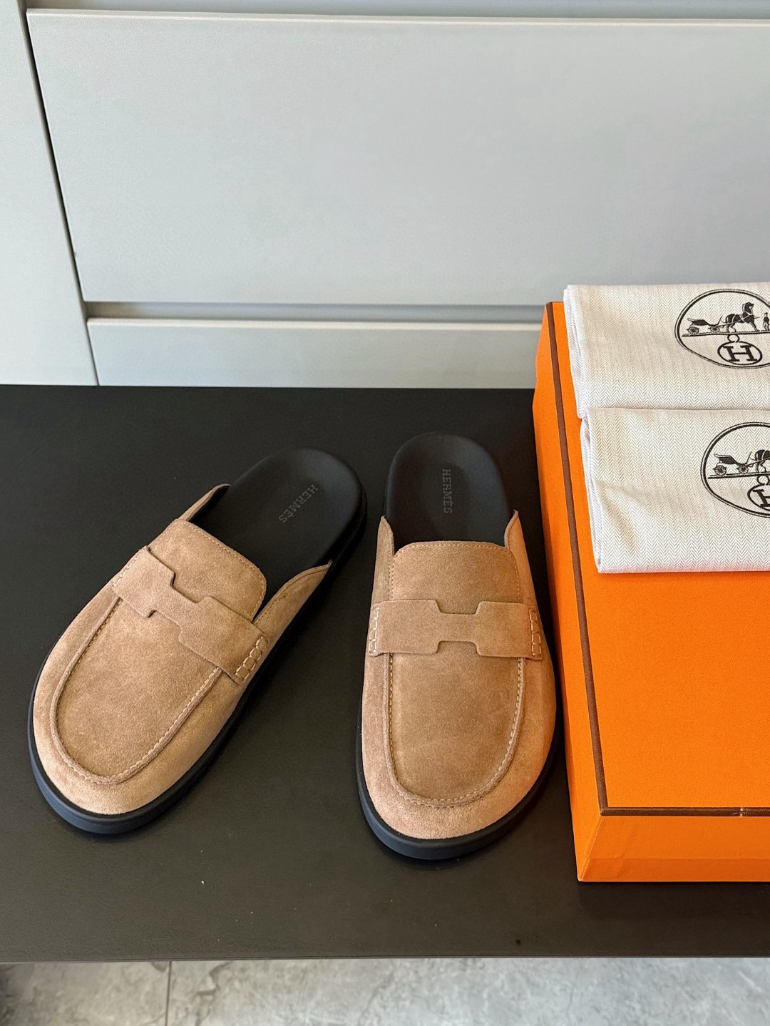 Hermes Go Mules in suede calfskin all colors