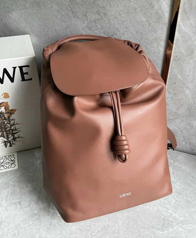 Loewe Flamenco backpack in shiny supple calfskin brown