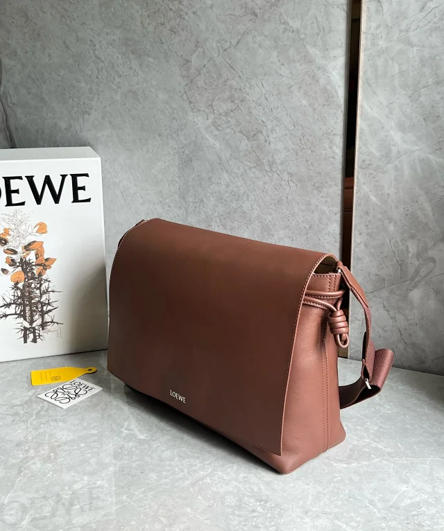 Loewe Men's Flamenco leather messenger bag in brownie
