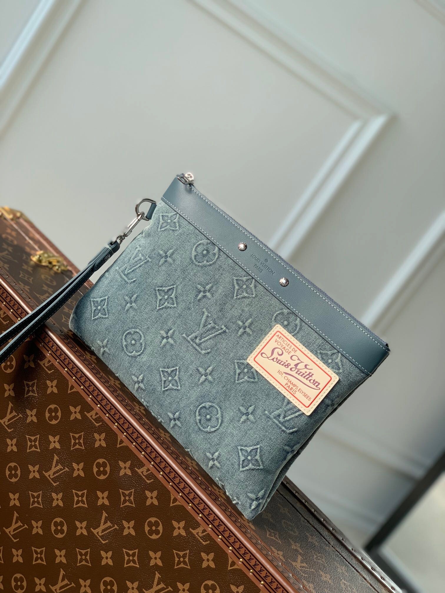 LV Pochette To-Go in Monogram Washed Denim canvas.