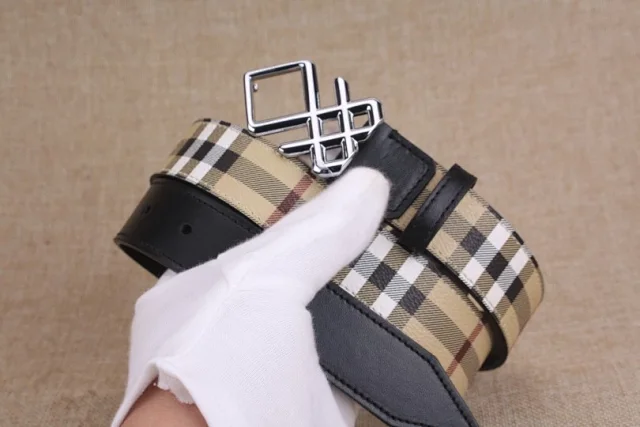 Burberry Beige House Check Coated Canvas & Leather Belt