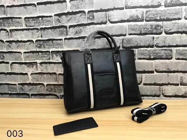 Bally black leather briefcase with a striped design