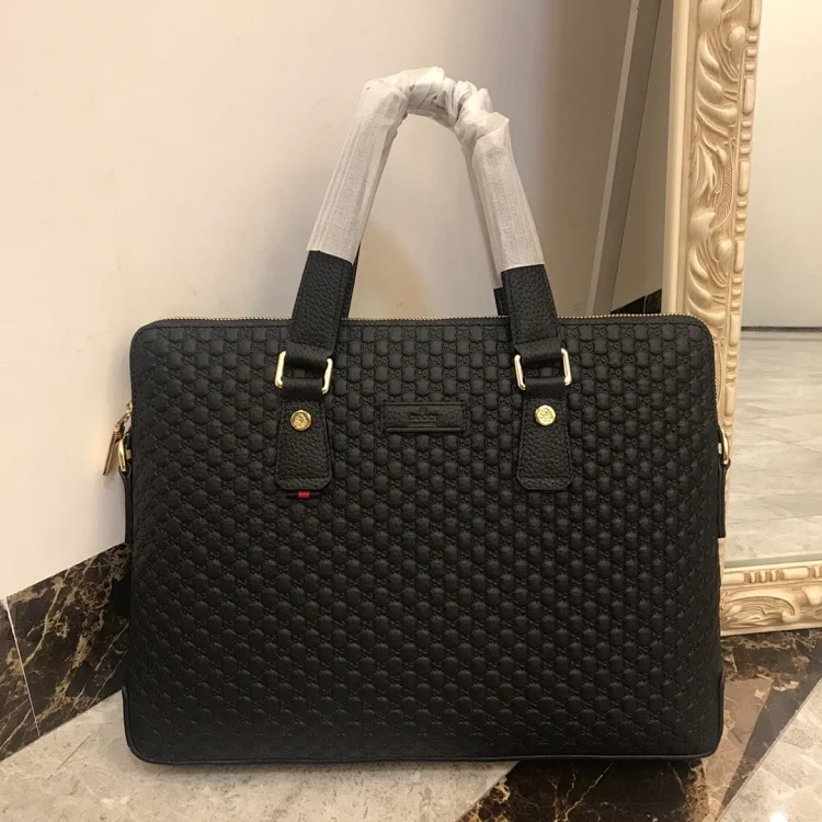 Gucci black leather briefcase with a woven pattern