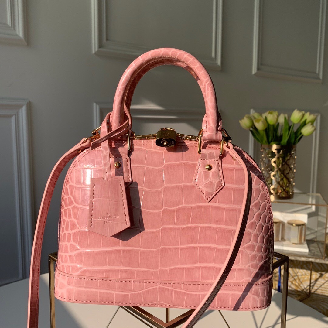 LV Pink Crocodile Alma BB Bag