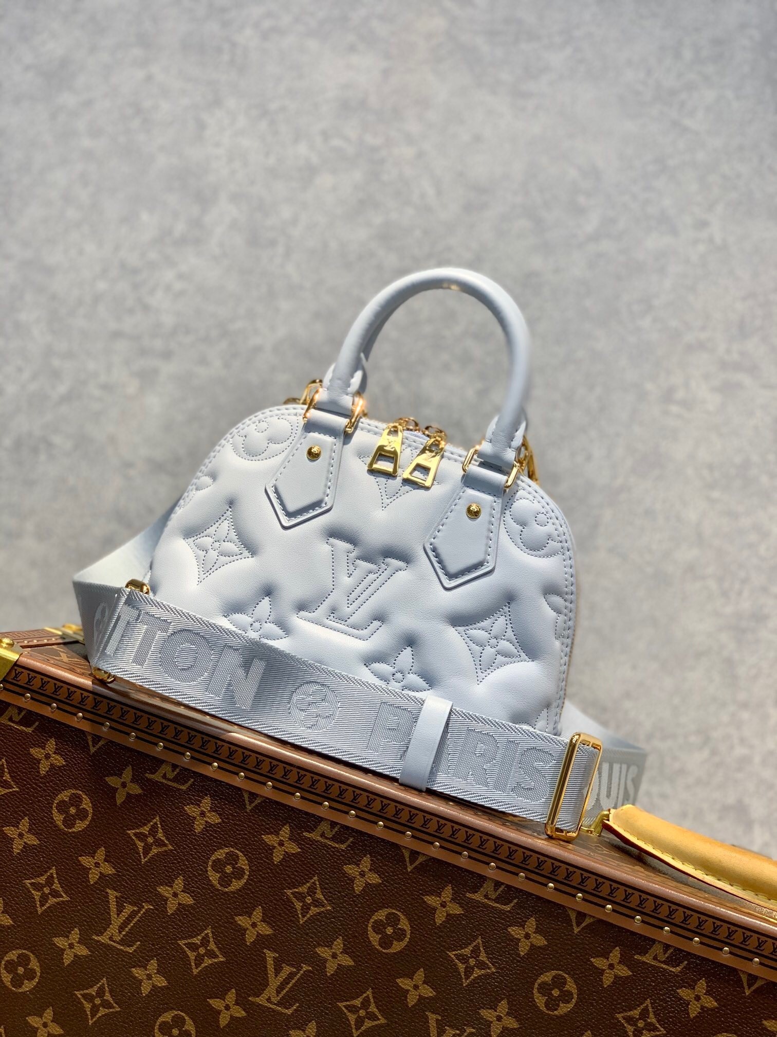 LV Alma BB handbag monogram embossed leather