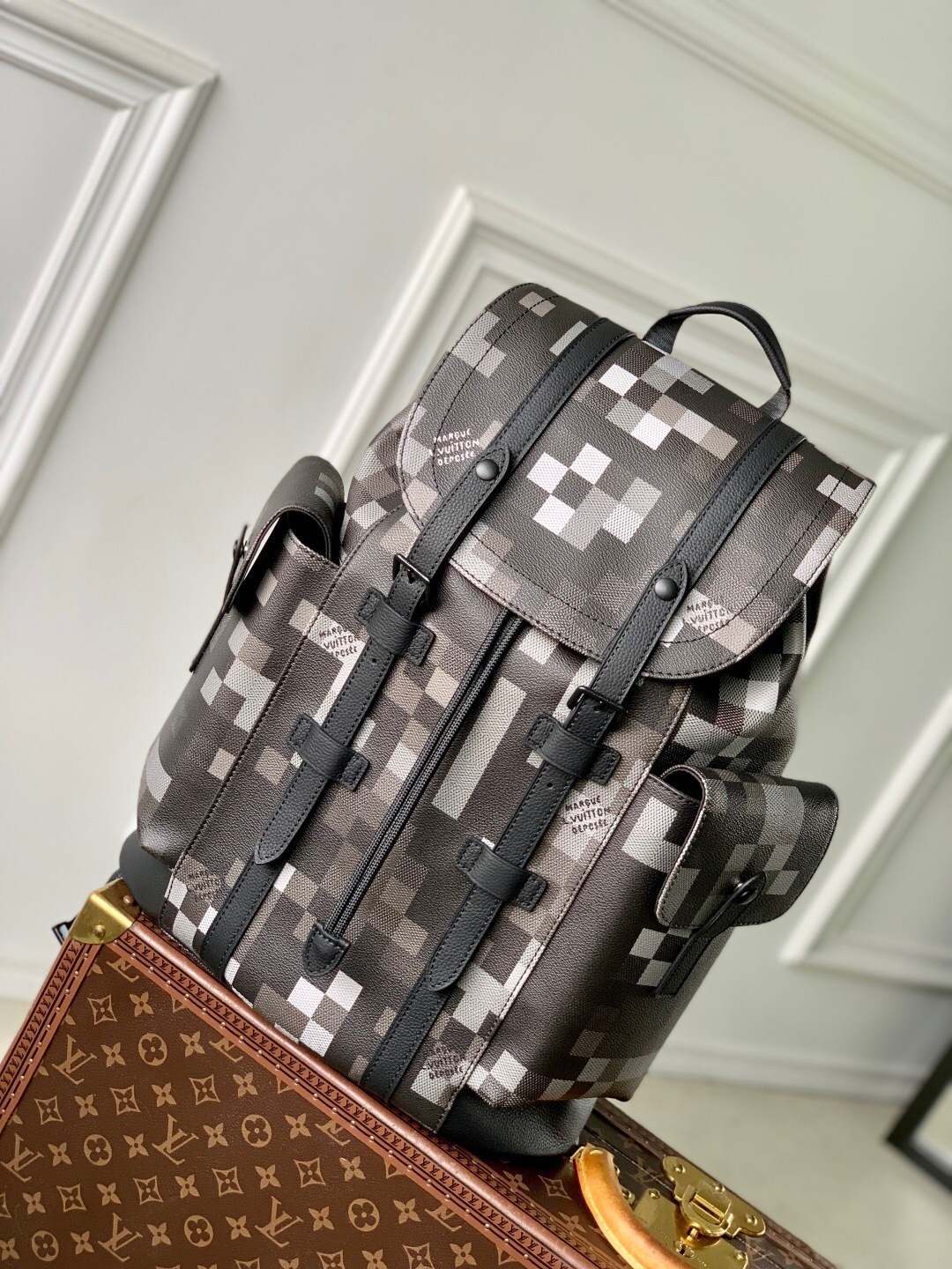 LV Christopher MM Damoflage Black canvas backpack