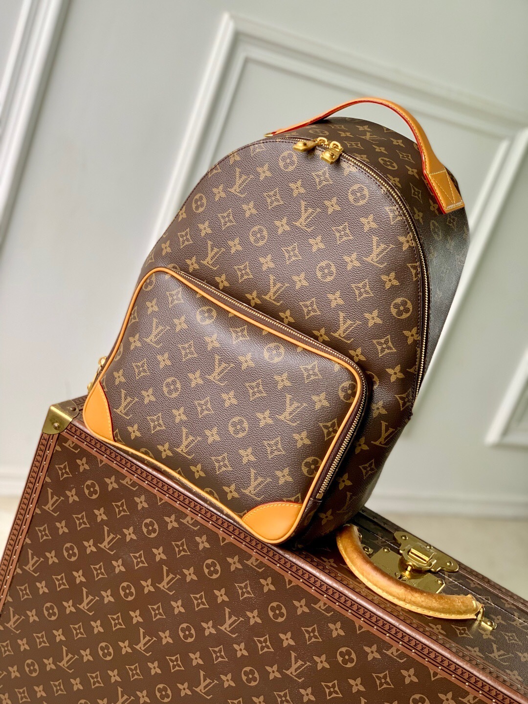 LV Discovery Cargo Backpack in Monogram coated canvas with aged natural-cowhide-leather trim