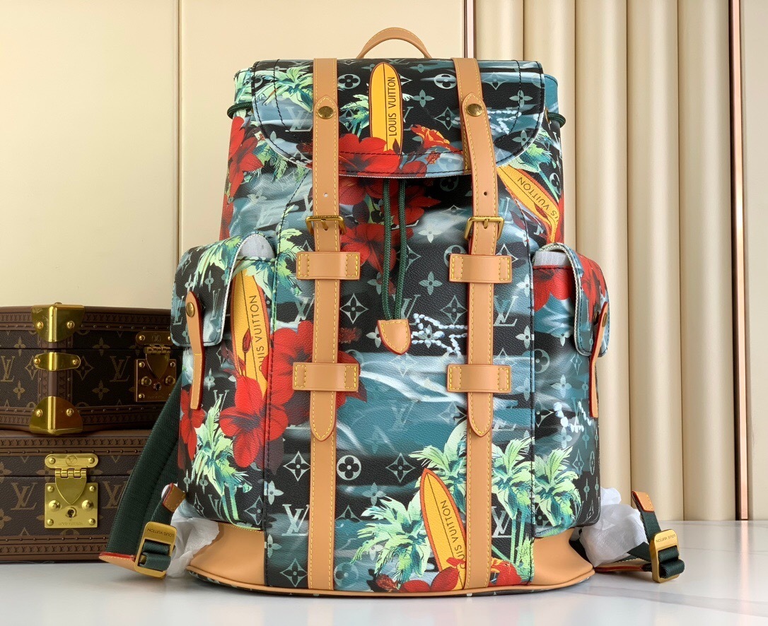 LV Christopher backpack with a tropical print