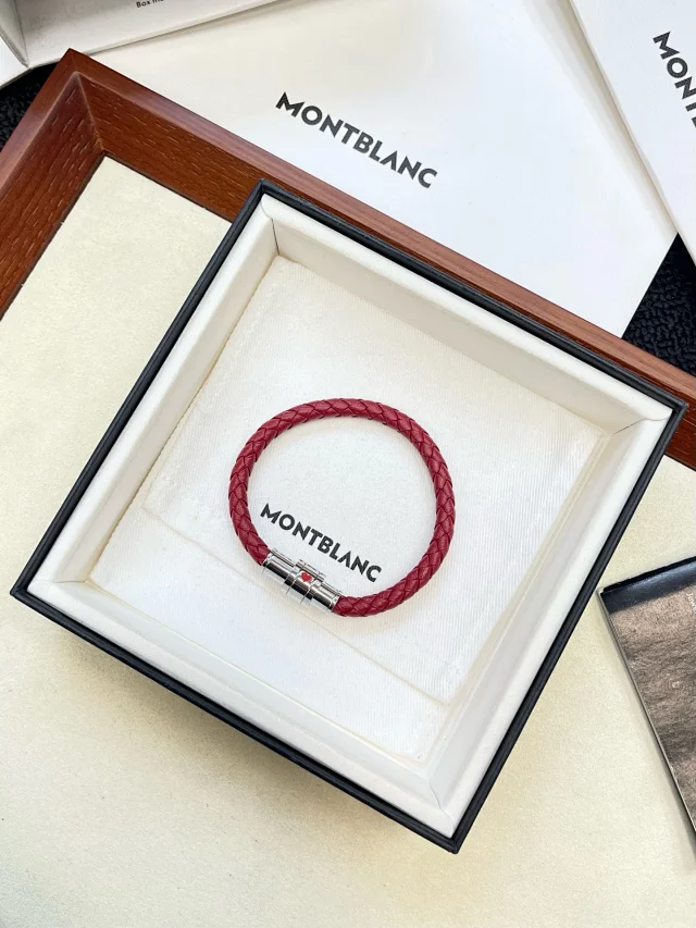 Montblanc Meisterstück Collection Steel 3 Rings Bracelet in red leather