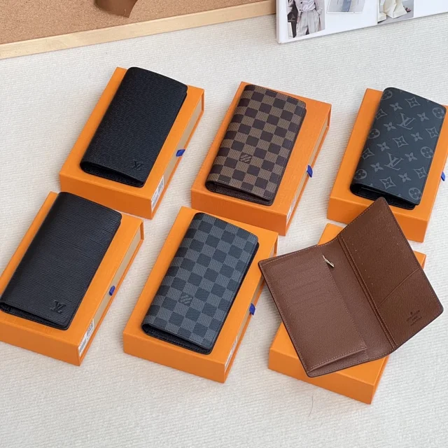 LV long wallets including the Brazza and Sarah models in different damier canvas