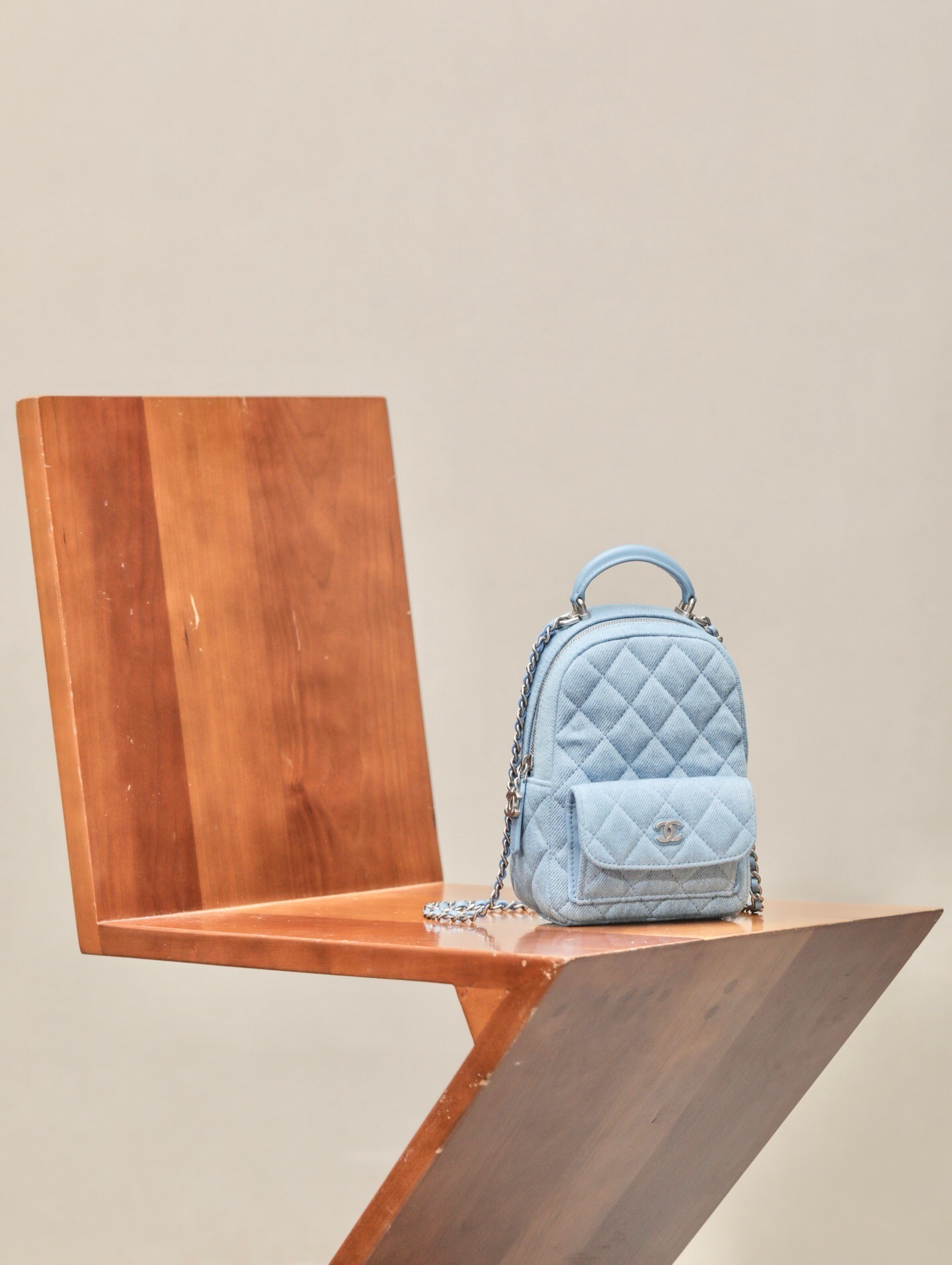Chanel mini matelasse backpack in caviar leather skyblue