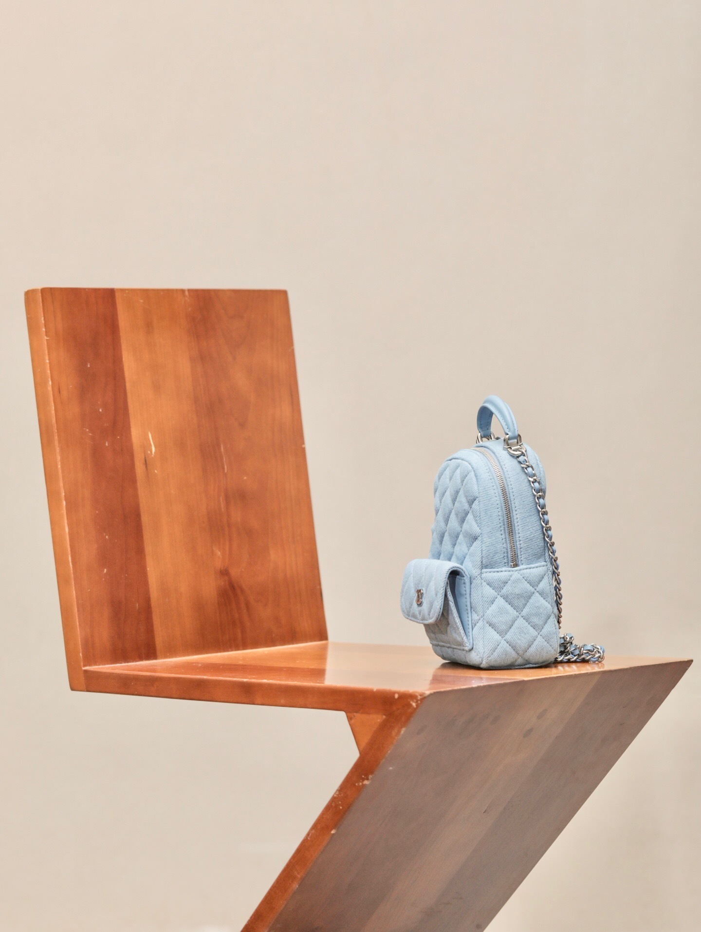 Chanel mini matelasse backpack in caviar leather skyblue