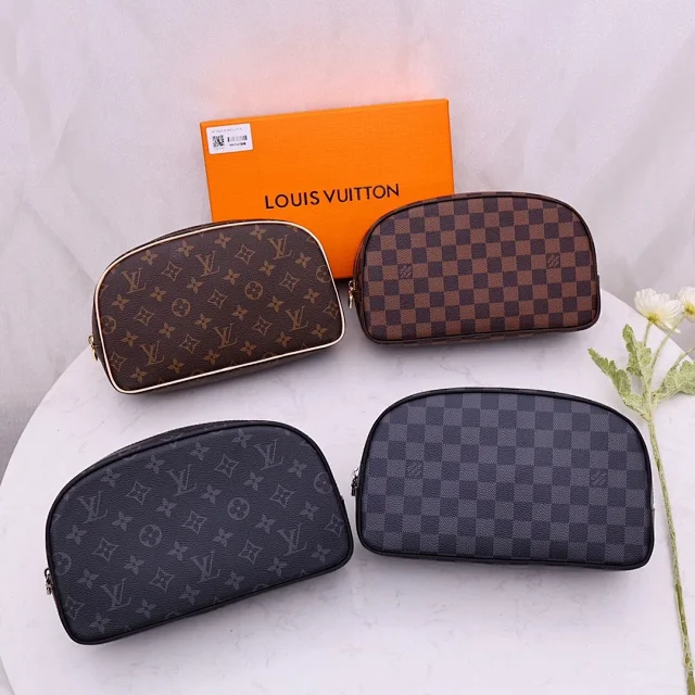 LV Cosmetic Pouch in Monogram canvas and Damier canvas.