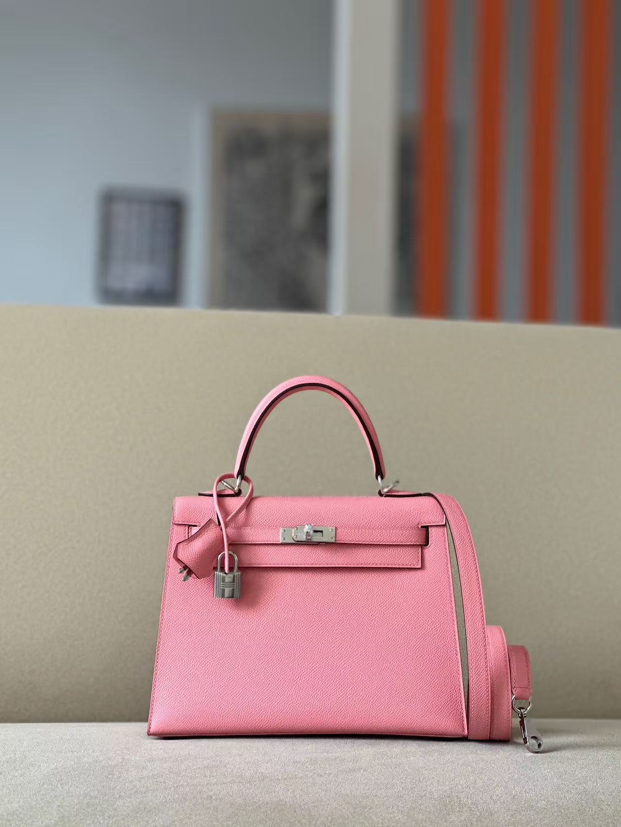 Hermes Kelly bag in the Rose Confetti color and made of Epsom leather