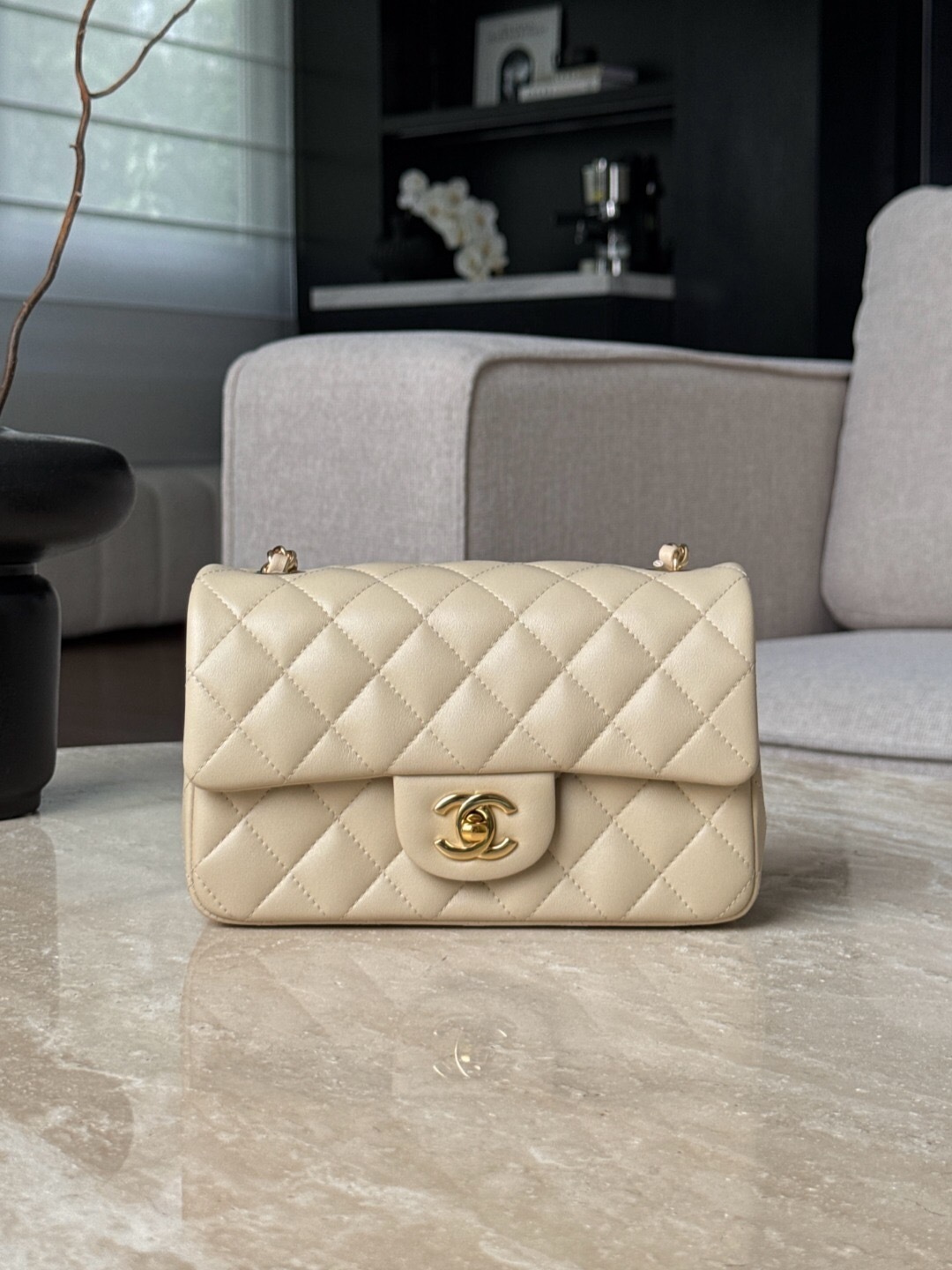 Chanel Classic Flap Mini Beige Lambskin Shoulder Bag