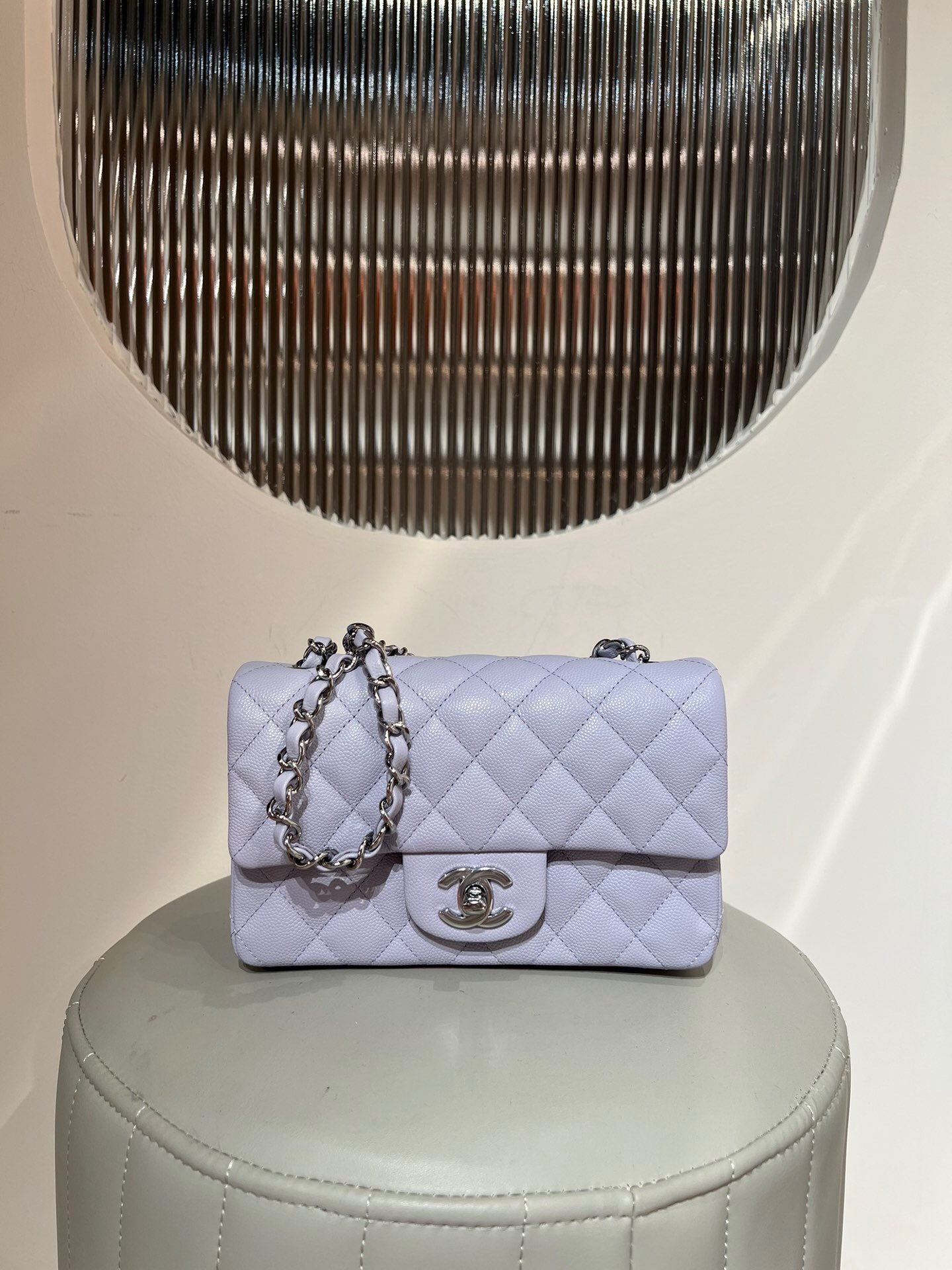 Chanel Classic Small Double Flap bag in lilac caviar leather with silver hardware