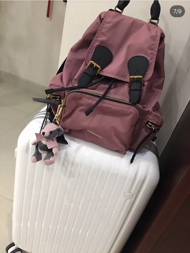 Burberry Small Rucksack in technical nylon and leather in the color mauve pink all colors