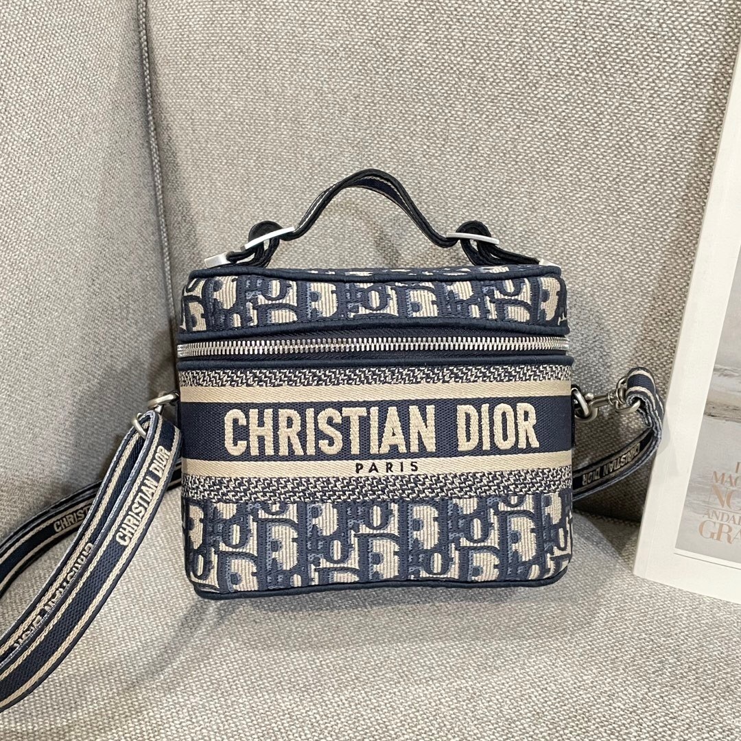 Dior Small Travel Vanity Case shoulder strap in blue