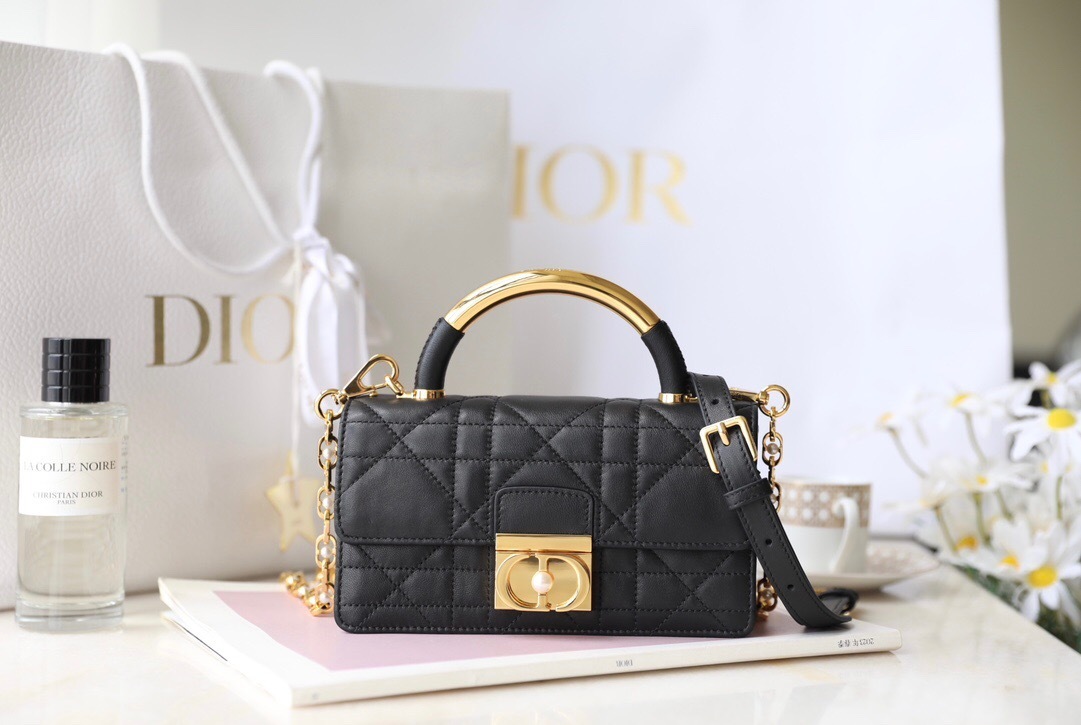 Dior Ange bag in black macrocannage lambskin top handle bag