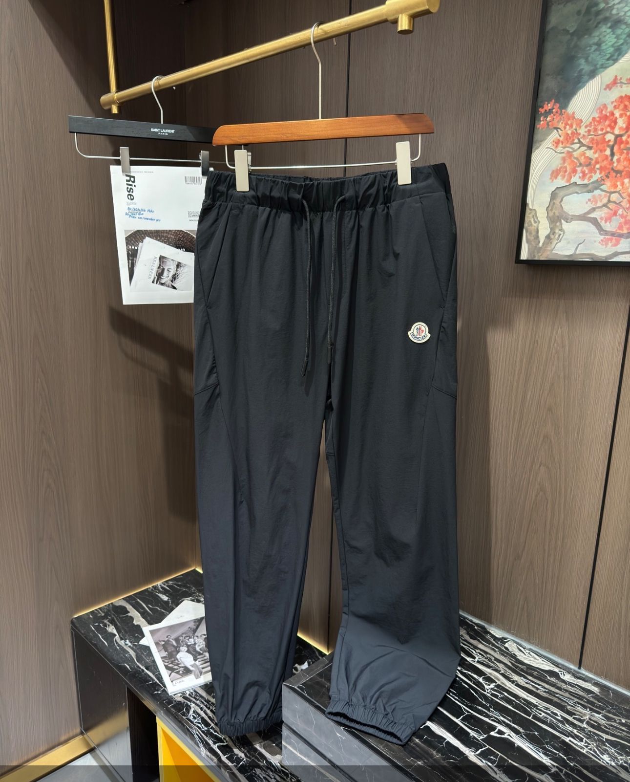 Moncler black logo-patch tracksuit bottoms
